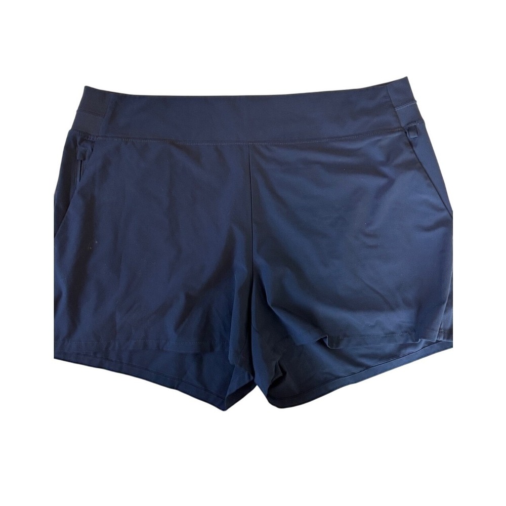Athleta Brooklyn Short Navy Blue 18 Ribbed Waistband Pockets Active Exercise